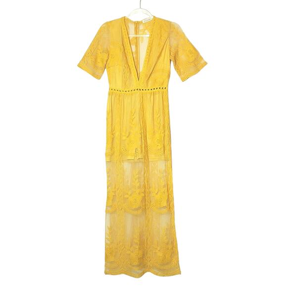 Eleter Yellow Lace Maxi Romper Dress Bohemian Boho Romantic Party Summer Size S - Picture 16 of 16